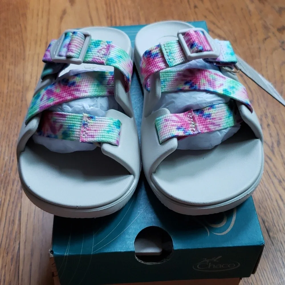 NIB Chaco Chillos Slide Sandal In White Multicolor Tie Dye Kids Size 2